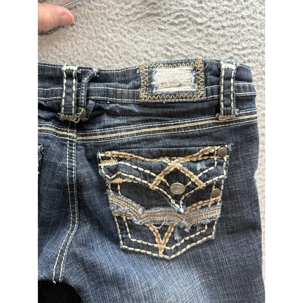 Hydraulic Jeans Womens 3/4 Blue Capri Thick Stitch‎ Flap Pocket Rockabilly Biker